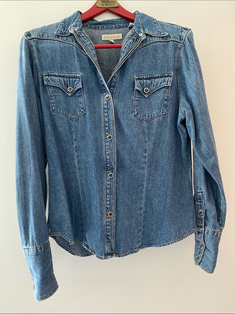 Stetson western style denim shirt with snap buttons.